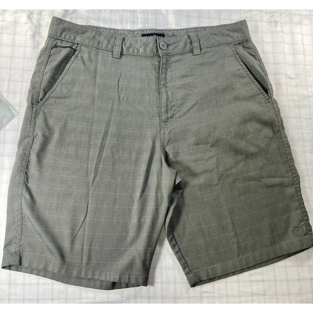 Hang Ten Men’s Gray Plaid Flat Front Walk Shorts Size 36 Modern Fit Hybrid